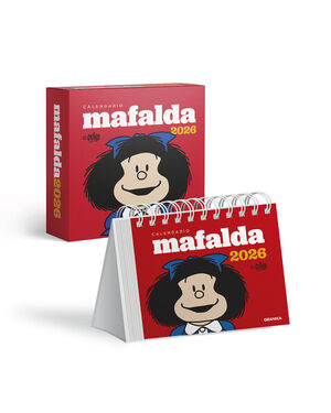 MAFALDA 2026, CALENDARIO ESCRITORIO ROJO CON CAJA